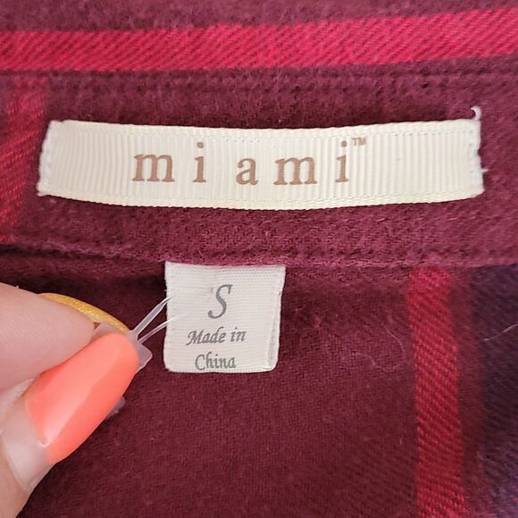 Miami Plaid Button Down Roll Tap Sleeve Shirt Size S - Picture 11 of 13